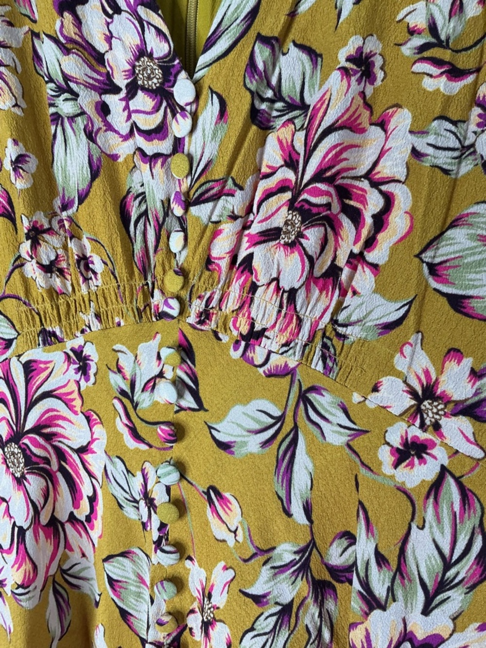 Kachel x Anthropologie Thea Midi Dress gold floral print V neck Button Details 8 - Picture 8 of 11